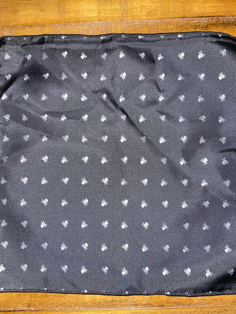 Black Pocket Square with White Skull Pattern